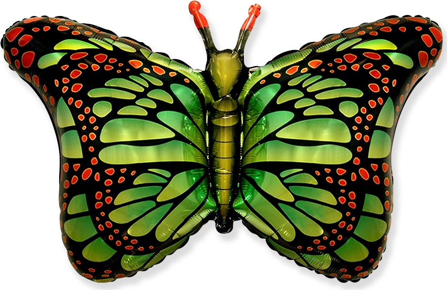 Картинка Шар (38''/97 см) Фигура, Бабочка-монарх, Зеленый, 1 шт. от магазина GelShariki