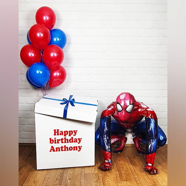 Картинка Коробка с шарами «Человек паук» от магазина GelShariki