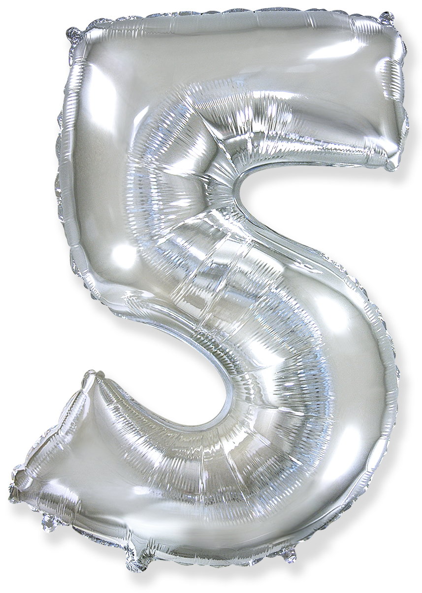 Картинка Шар (40''/102 см) Цифра, 5, Серебро, 1 шт. от магазина GelShariki