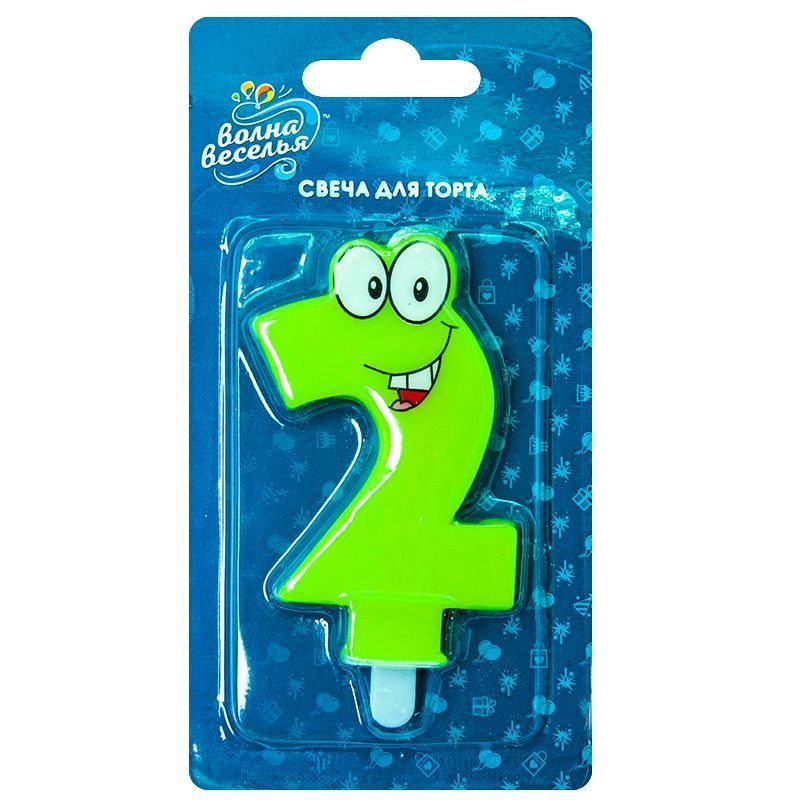 Картинка Свеча Цифра, 2 Глазки, Салатовый, 7,5 см, 1 шт. от магазина GelShariki