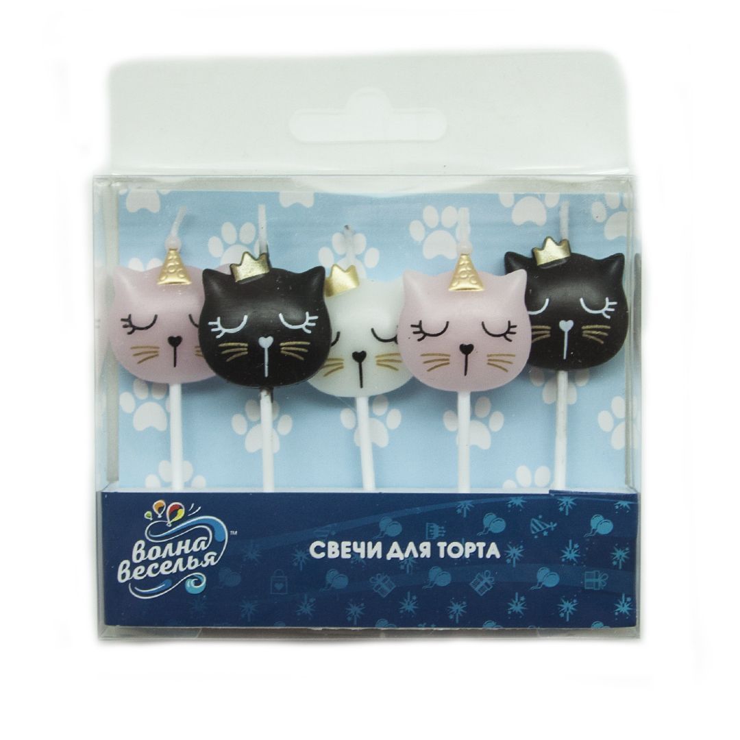 Картинка Свеча Фигура, Котенок Принцесса, Ассорти, металлик, 6 см, 5 шт. от магазина GelShariki