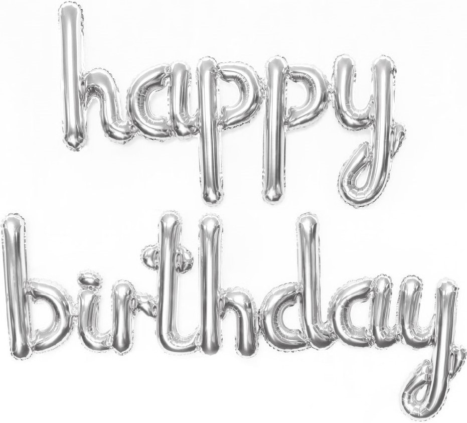 Картинка Набор шаров (17''/43 см) Мини-Надпись "Happy Birthday", Серебро, 1 шт. в упак. от магазина GelShariki