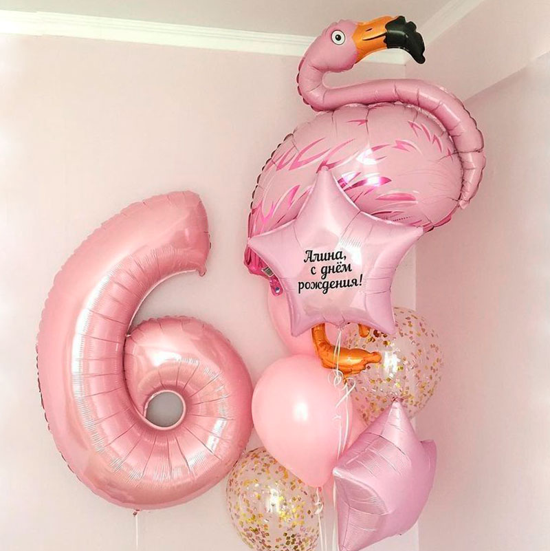 Картинка Набор шариков «Фламинго с цифрой» от магазина GelShariki