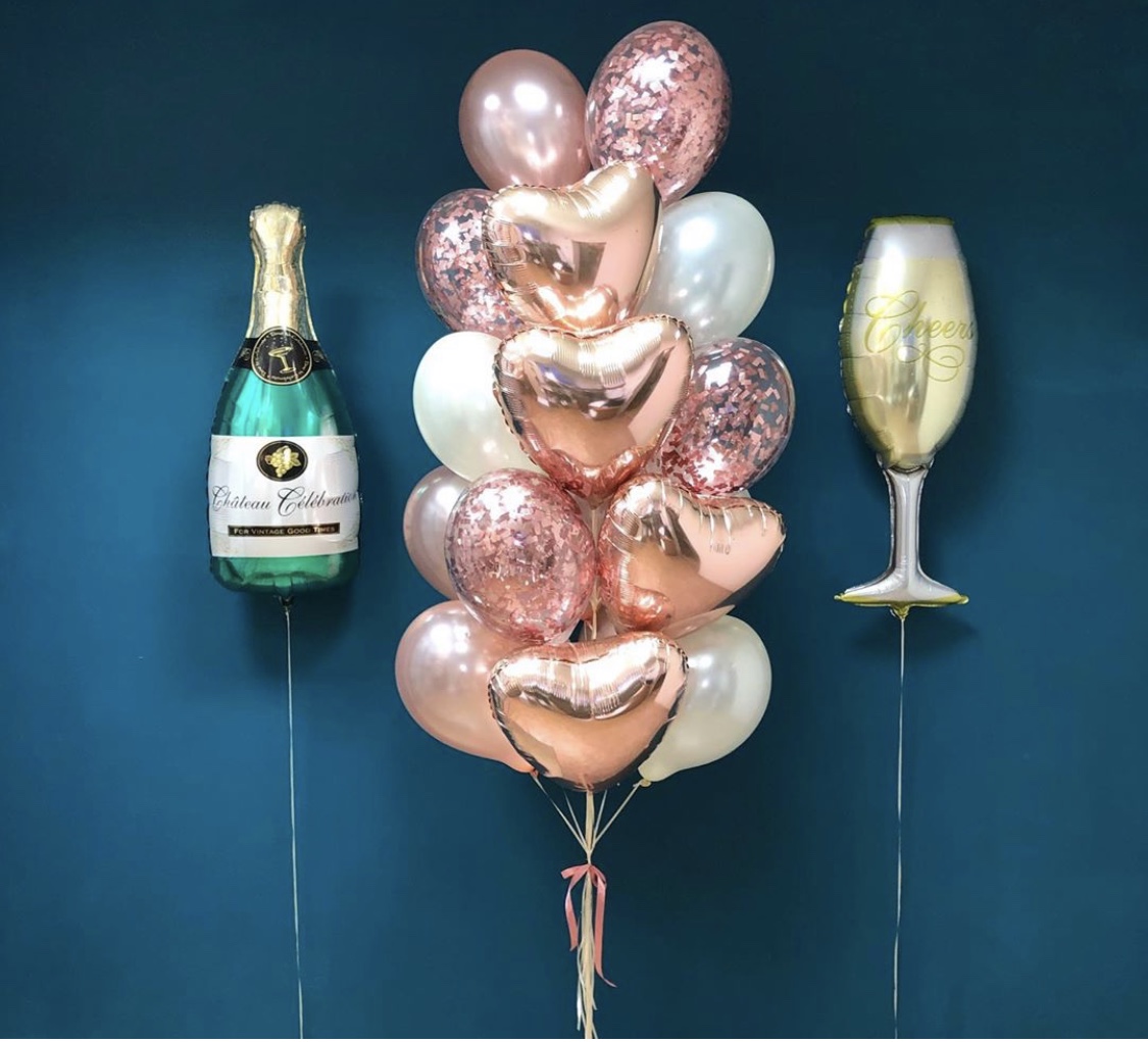 Картинка Набор шаров «Шампанское с бокалом» от магазина GelShariki